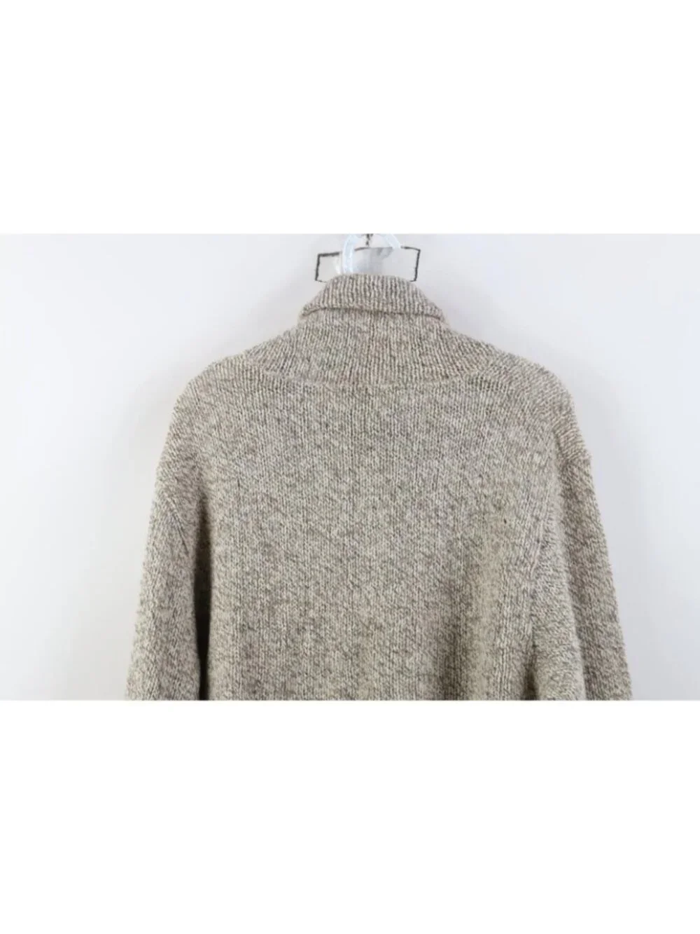 Vintage 70s LL Bean Mens Medium Blank Wool Blend Knit Shawl Sweater Beige USA